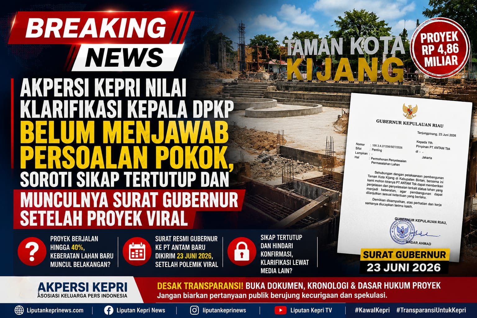 AKPERSI Kepri: Klarifikasi Kepala DPKP Belum Menjawab Pokok Persoalan, Surat Gubernur ke PT Antam Setelah Viral Timbulkan Tanda Tanya
